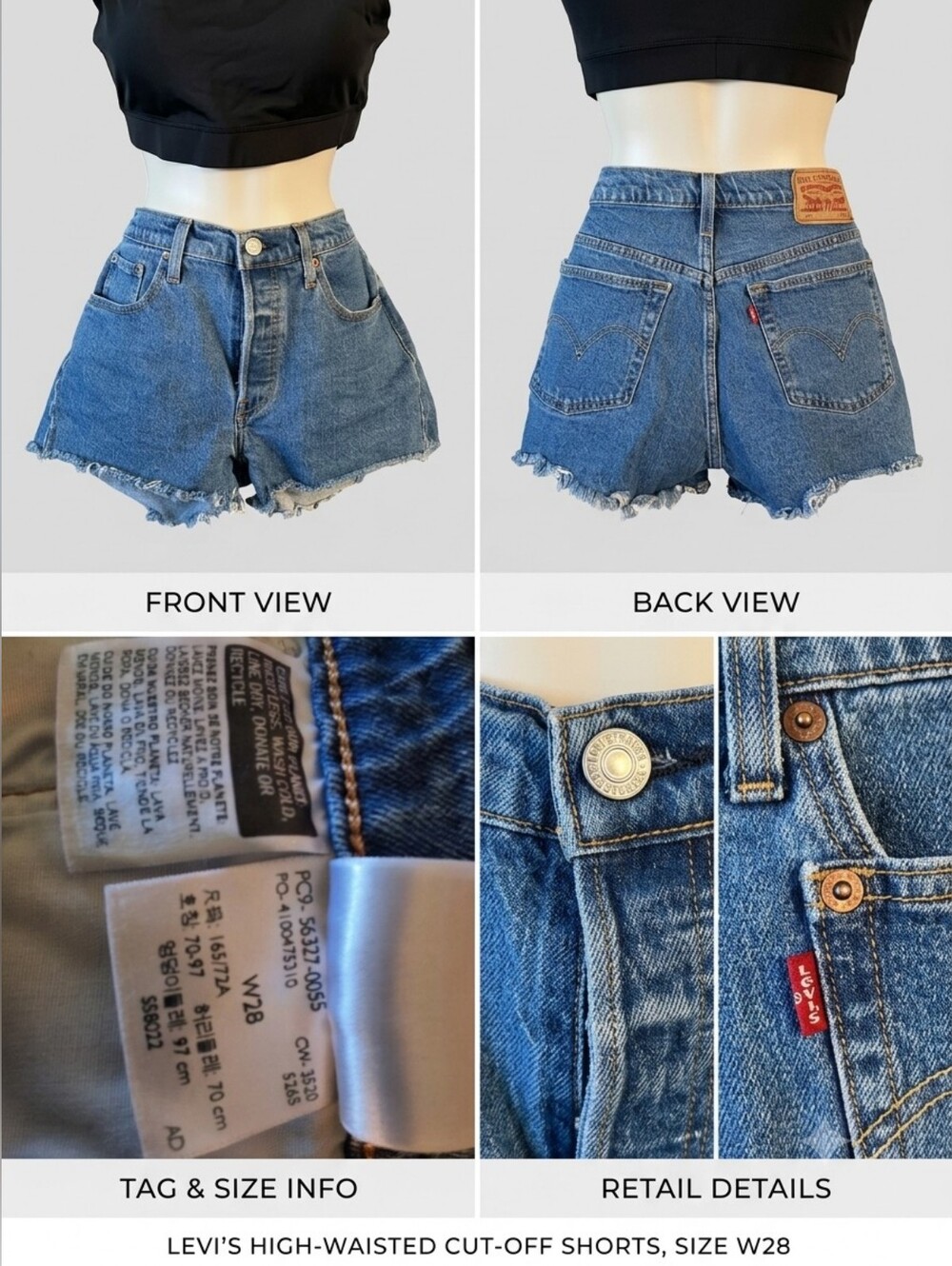 Levi’s High-Waisted Denim Cut-Off Shorts Medium Wash Frayed Size W28